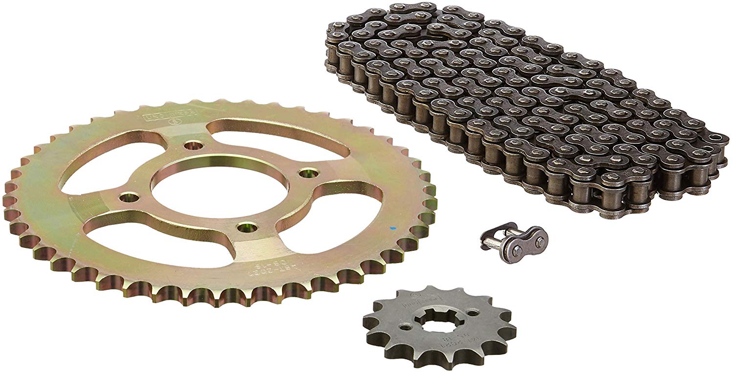 Uno Minda CH-2021 Quadra Rivet Chain & Alloy Steel Hardened Sprockets Chain & Sprocket Kit - R428H SIZE-130L / 14T / 46T(4H) For TVS Apache 180 CC 